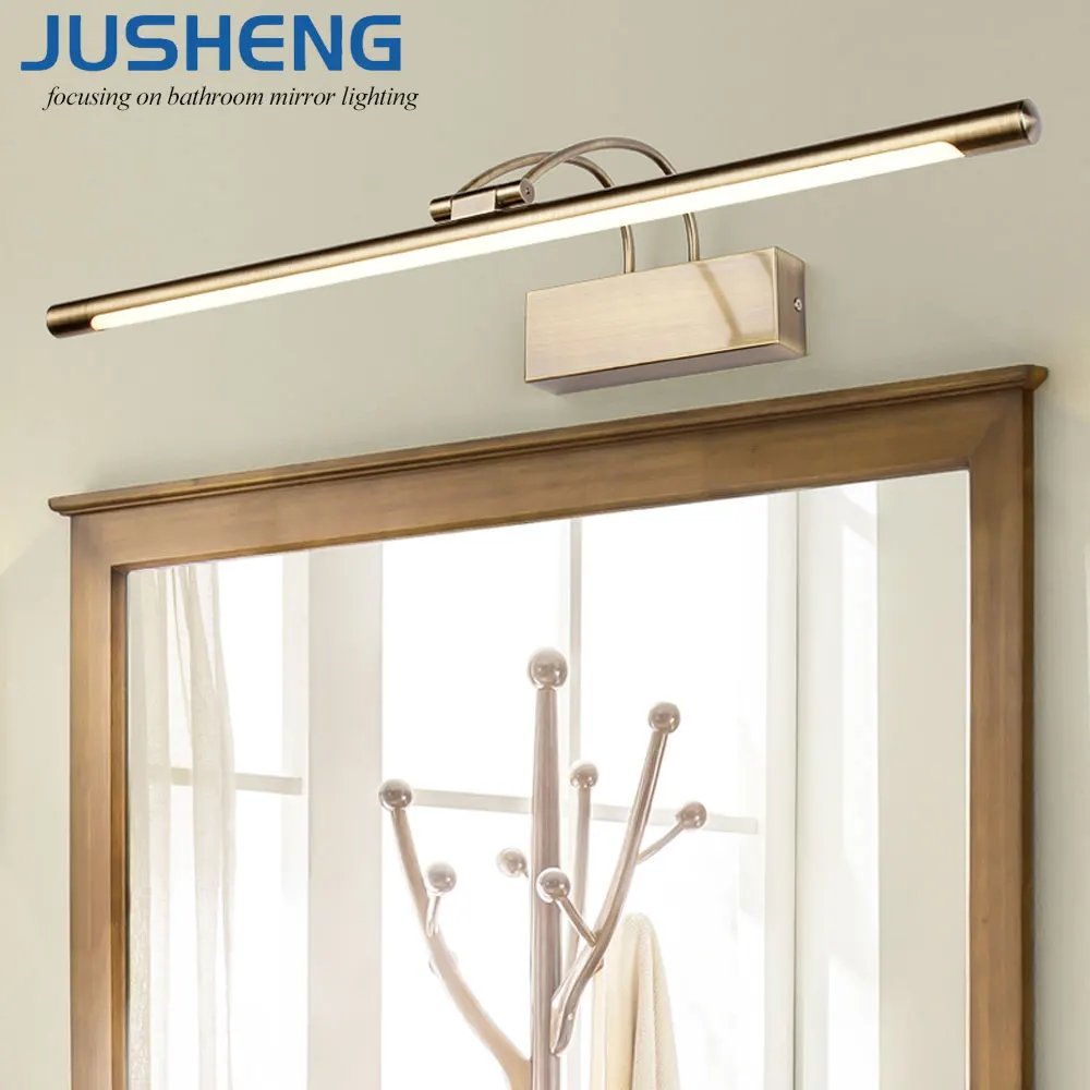 JUSHENG Modern Bronze Indoor LED Wall Lights Top Mirror Nickel LED Picture Lighting Fixtures 45-75cm long Bathroom Light 220V