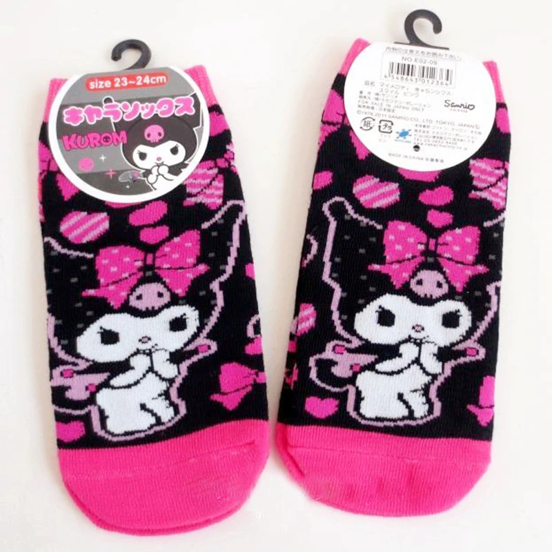 Розовый хлопок кавайные носки kuromi с бантом мультфильм 1 пара