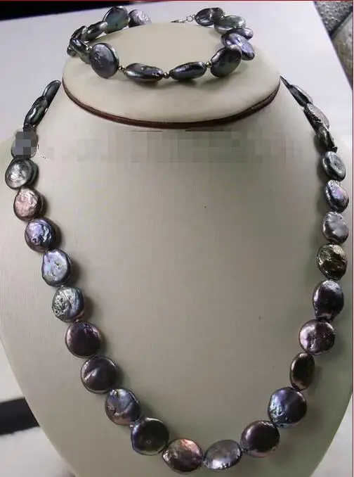 

Wholesale price 16new ^^^^^^natural black coin 11-12mm pearl necklace&bracelet sets