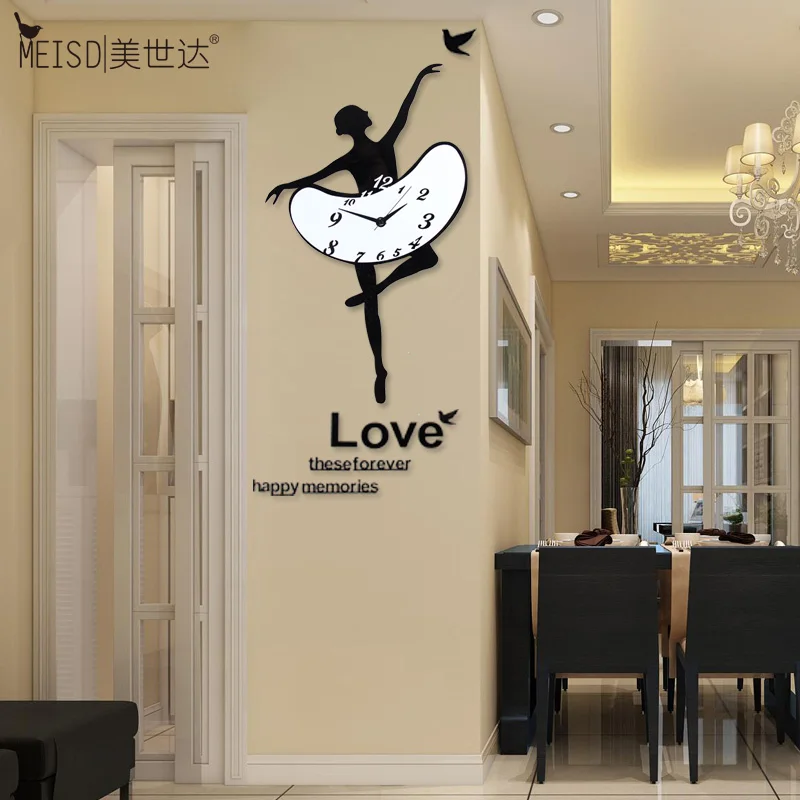 

MEISD Ballet Dancer Shape Creative Wall Clock Modern Design Wall Stickers Hanging Clocks Living Room Home Decor Free Shipping