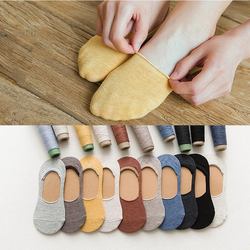 

2 Pairs/Lot Spring Summer New Invisible Socks Japanese Casual Non-Slip Shallow Mouth Solid Color Cotton Women Socks 10 Colors