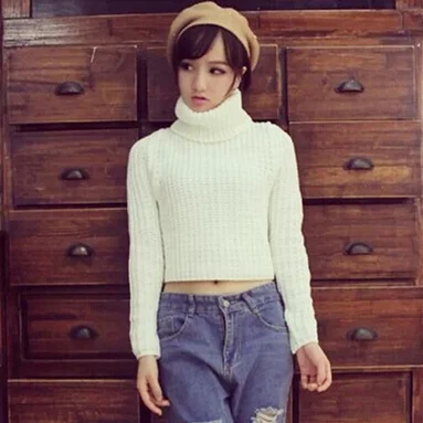Woman Sweater Winter 2017 Korean Casual Long Sleeve Turtleneck ... Woman Sweater Winter 2017 Korean Casual Long Sleeve Turtleneck Knitted Sweater Short Pullover Cropped Top short