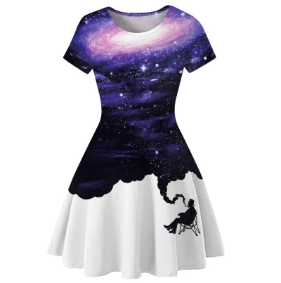 N-olsollo Sexy Party A-Line Dresses Elegant Women Vestidos Femme fashion dress round collar short sleeve Einstein smokes print