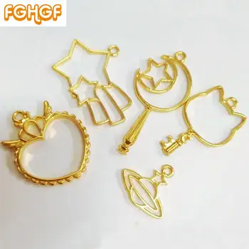 

5pcs Mixed Meteor Open Bezel UV Resin Jewelry DIY Kawaii Hollow Pendant Frame Moon Cat Heart Decoration Metal Charms