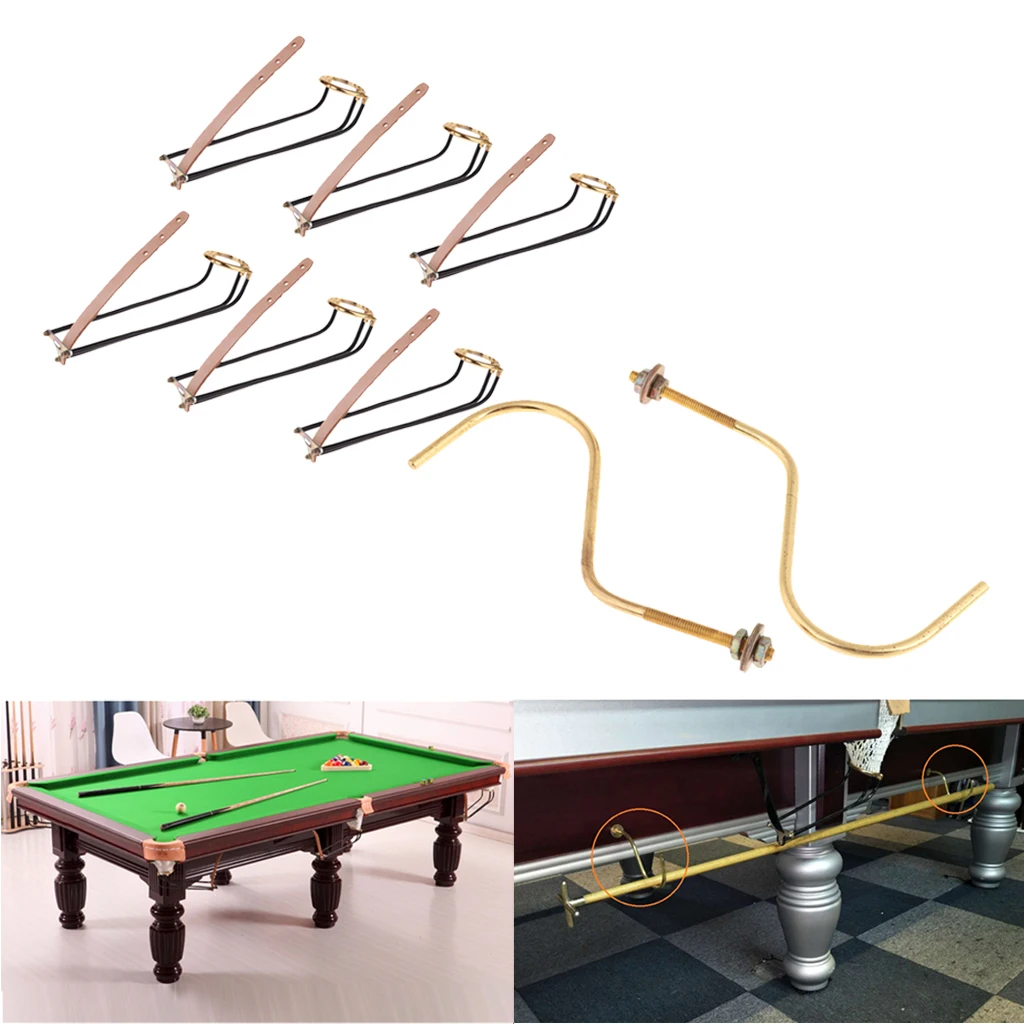 6Pcs Iron Billiards Pool Table Pocket Rail Replacement Snooker Accessory with Brass Table Hook Cue Rack