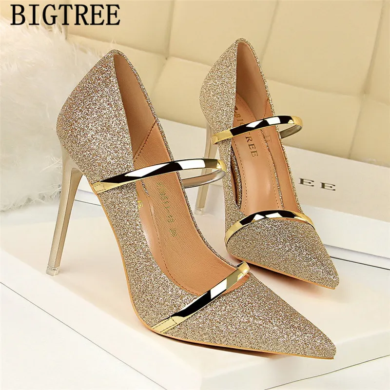 

glitter heels dress shoes women new arrival 2019 pumps women shoes black heels bigtree shoes tacones altos mujer sexy tacones