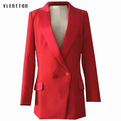 Длинный блейзер женщина весна-осень 2019 новый офис элегантный Однобортный Красный Блейзер Для женщин куртка с длинным рукавом Для женщин