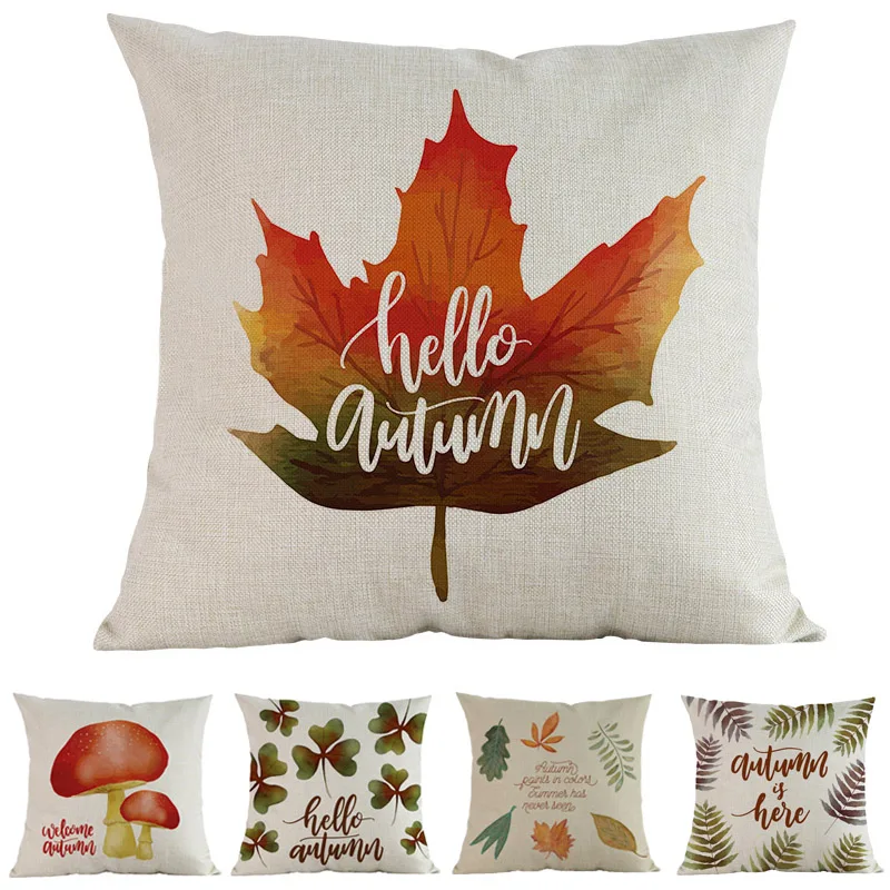 

Hello Autumn Golden Yellow Fallen Leaves Mature Fruit Mushroom Pattern Pillow Case Home Sofa Decoration Cushion Cover