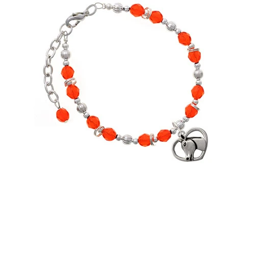 Silvertone Heart with Horse Head Orange Beaded Bracelet
