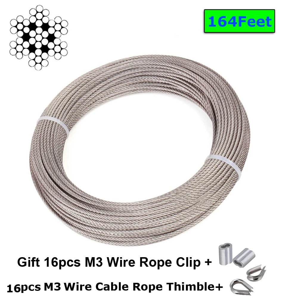 Skup 1 8 Cal ze stali nierdzewnej statków powietrznych lina stalowa do pokładu poręcz kablowa zestaw, 7x7 100 164 stóp T316 morskich, prezent M3 zacisk liny stalowej