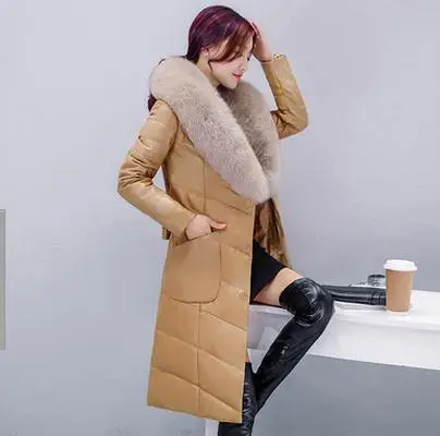 Новая зимняя Женская пуховая куртка меховые кожаные пальто для беременных зимняя одежда; куртка теплая одежда высокого качества 16968 - Цвет: khaki