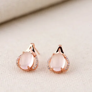 

Powder crystal ear nail S925 sterling silver inlay furong stone silver wholesale women's simple gift fashion wedding bridesmaid