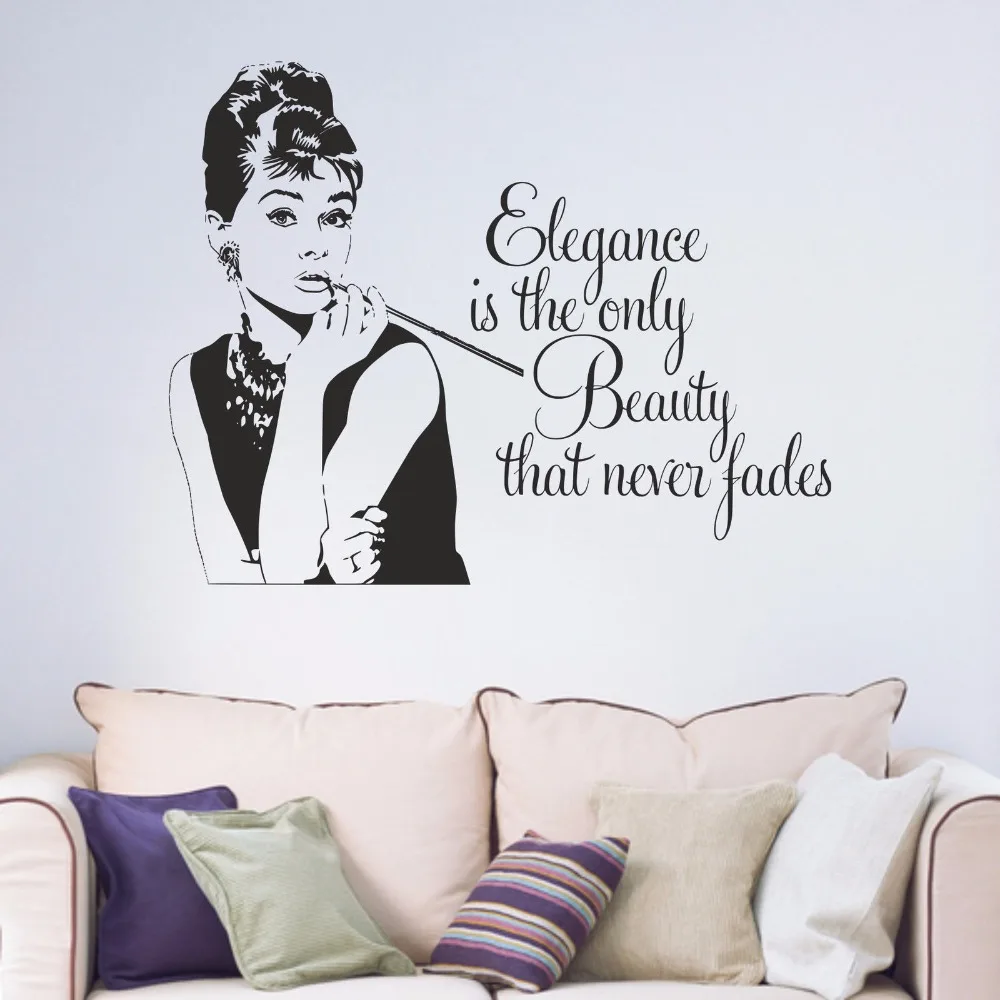 Audrey Hepburn Elegant Est La Seule Beaute Qui Ne S Efface Jamais Citations Inspirantes Chambre Amovible Vinyle Mur Art Autocollant B056 Decal Sticker Vinyl Wall Art Decalsvinyl Wall Aliexpress