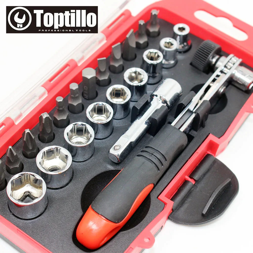 Toptillo 23pc Professional Socket and Bit Tool Set Ratchet Driver Set
