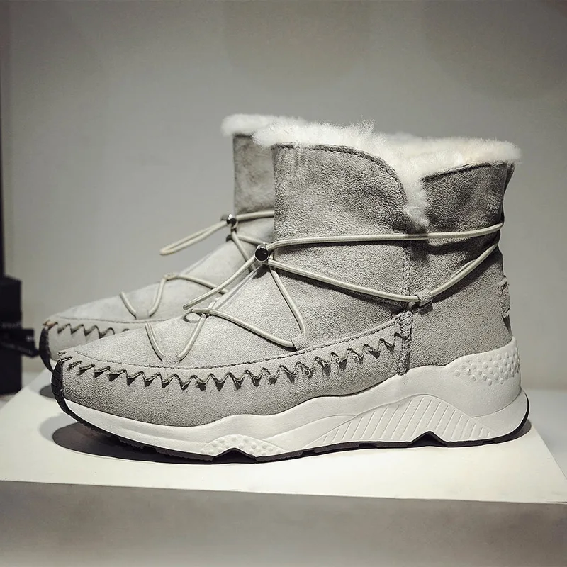 Chaussures Taille De Sneakers En Hiver Chaud Noir 35 39 5 Réel Véritable Sport Bottes Cm Fourrure Talon Femmes gris Cuir Neige SVqMpzGU