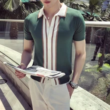 Polo tricoté à manches courtes et col rabattu pour hommes, de haute qualité, de Style britannique, pour le travail, été