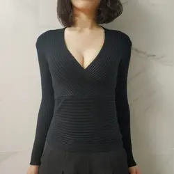 2019 свитер Женщины v-образным вырезом Полный Пуловеры Корея свитер женские блузки сексуальное декольте трикотажные