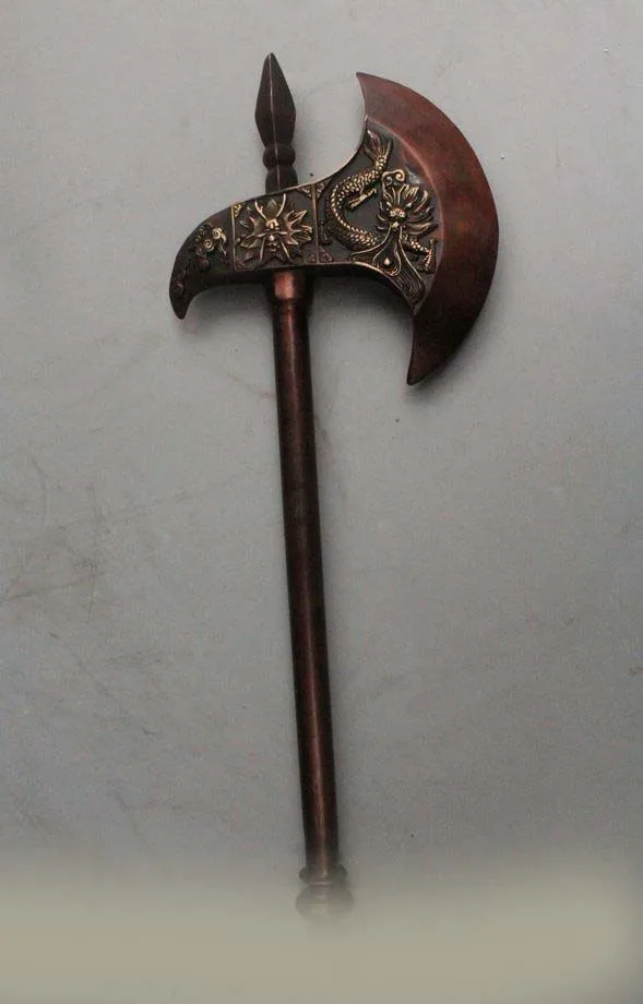 

DS 18" Chinese Folk Fengshui Bronze Dragon Head Hatchet axe the ax frame Statue