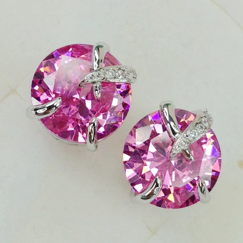 Fleure Esme Cute Engagement Wedding drop earrings jewelry earrings for women Purple Pink Cubic Zirconia Rhodium Plated R888 R891