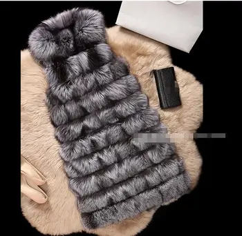 

2017 new fur vest women's silver fox imitation fox fur long autumn and winter fashion temperament fur coat