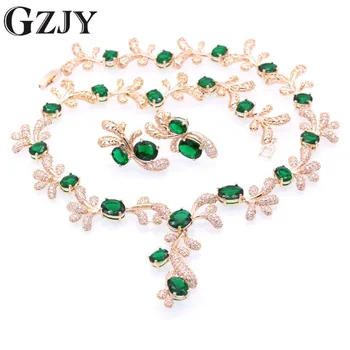 

GZJY Beautiful Champagne Gold Color Crystal AAA Zircon Necklace Earring Jewelry Set For Women Fashion Wedding Jewelry 5color