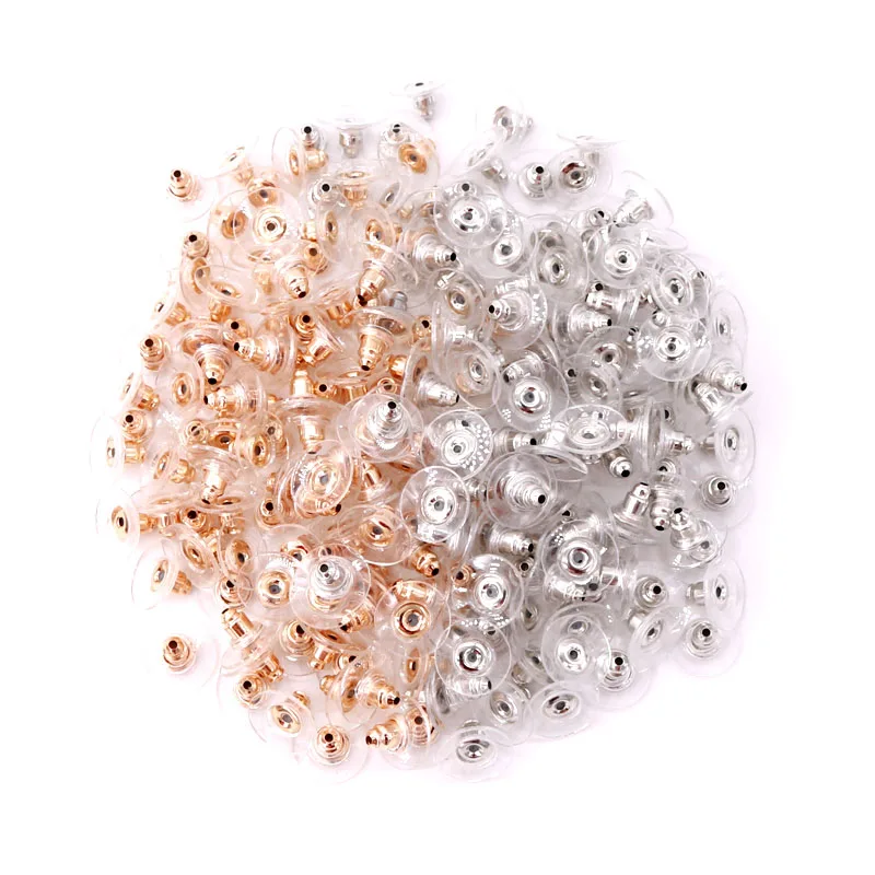 

100pcs DIY Craft Accessories Silicon Stud Earring Back Stoppers Ear Post Nuts Jewelry Findings Components Gold and Silver