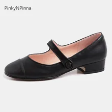 Top grain genuine leather women black Mary Jane shoes round toe preppy style young girls chunk low heels casual school shoes creativesugar see through lace mary jane vintage style med low heels bridal wedding party prom black white ivory pink shoes