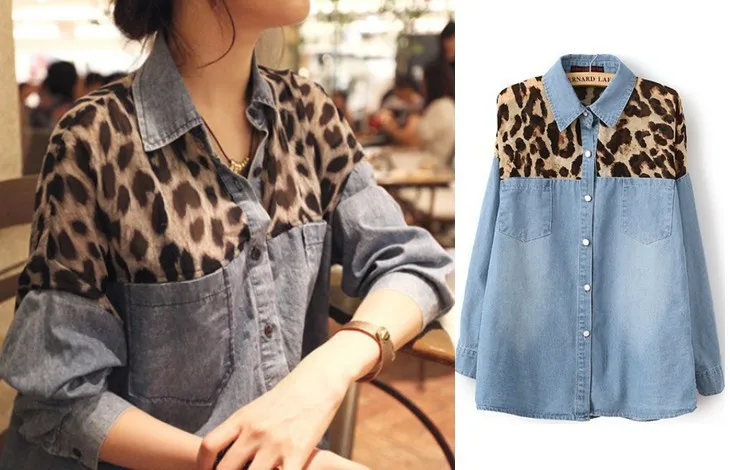 denim and leopard print shirt
