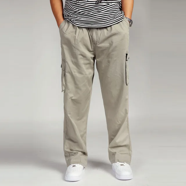 Plus Size Big Men Cargo Pants Casual Men Elastic Waist Multi Pocket
