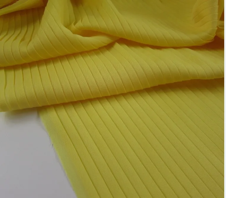 

3 Meters Width 150CM 59" 120D Yellow Ruffled Pleated Tulle Chiffon Lace Fabric Solid Dress Clothes Materials LX4 Free Ship