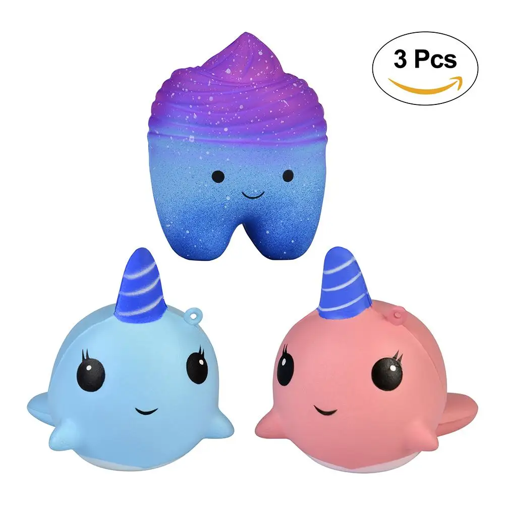 

3PCS/Pack PU Stress Reliever Toy Star Whale Tooth Squishy Suit Decompression toy Pink Blue Whale