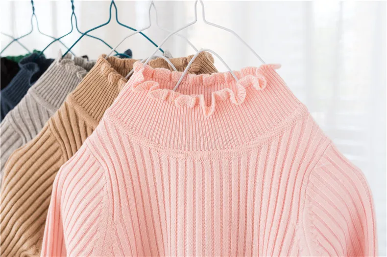 Funfeliz/свитер в рубчик; Детский свитер с высоким воротником для девочек; коллекция года; сезон осень-зима; вязаная для маленьких девочек; свитера; пуловер для малышей