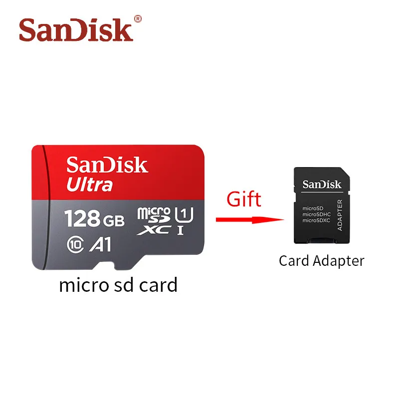 128GB with Adapter Sandisk микро sd карты Class10 16 Гб оперативной памяти, 32 Гб встроенной памяти, карты micro sd карта micro sd 128 Гб карты tf объемом 64 Гб до 100 МБ/с. слот для карт памяти флэш-памяти microsd - Емкость: 128GB with Adapter