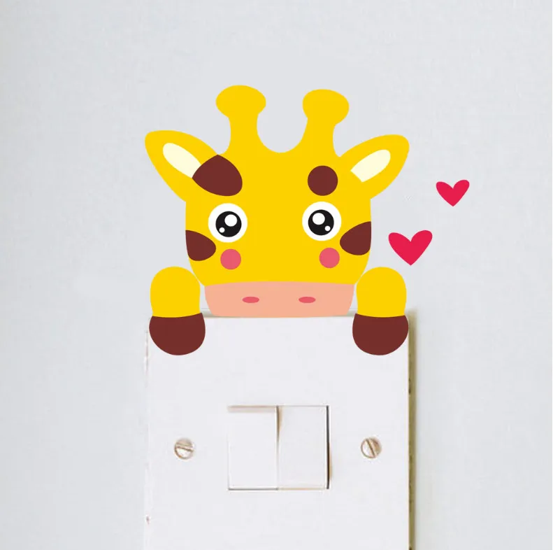 

DIY Cute giraffe monkey cat lion bear zebra Switch Sticker kid bedroom Nursery Room Decor Light Wall Art Home Decoration