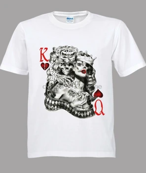 

King & Queen Of Hearts Tattoo Sugar Skull Poker Playing Card White T-Shirt S-3XL
