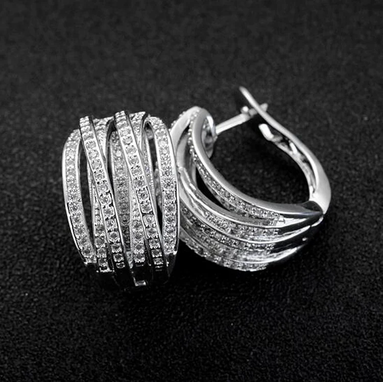 

Top Quality New Fashion Mosaic AAA Zircon Crystal Multilayer Criss-Cross Hoop Earrings for Women Luxury Jewelry