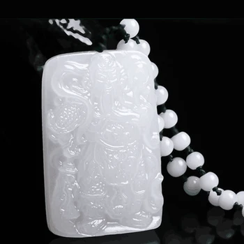 

Meajoe Trendy Natural White Jade Lucky Amulet Buddha Pendant Necklace Reiki Stone Chain Bead Pendant Necklaces Women men Jewelry