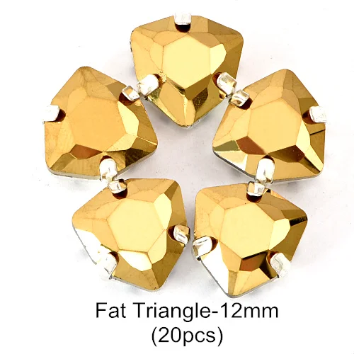 Шахта золото микс 11 форм пришить Стразы Золотой Коготь Установка стекло кристалл Высокое качество пришить коготь стразы для одежды B3791 - Цвет: Fat Tri-angle 12mm
