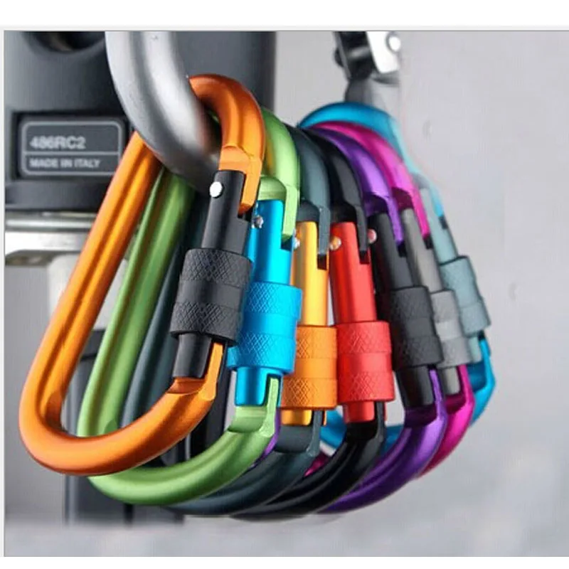 

Quality Aluminum Alloy D Shape Carabiner Screw Lock Bottle Hook Keychain Buckle Hanging Padlock Key Chain Camping Hiking