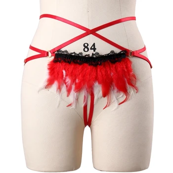

bondage harness Sexy Red Feathers Panties Harajuku Gentle Goth Wire Harness Halloween Fetish Carnival