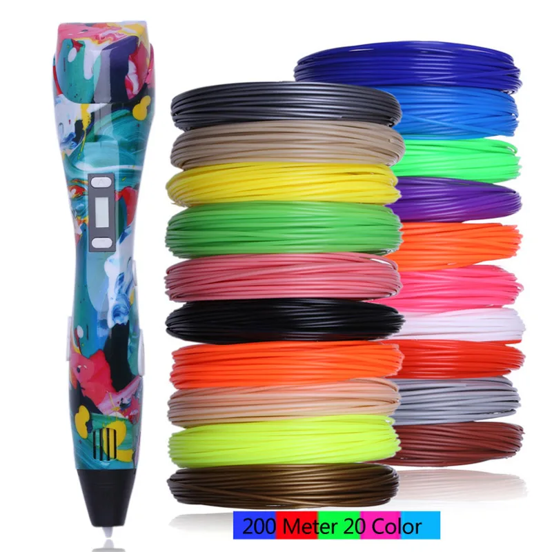 3d Ручка 3d печати перо для рисования путем самостоятельного выбора между 3 d принтер ручки с 10/200 Цвет 100/200 м pla пластик для детей подарок на день рождения - Цвет: Pen 200M filament