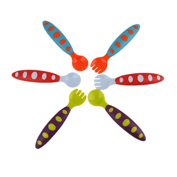 

2Pcs/set Colorful Safe PP Baby Spoon+ Fork Anti-Skid Handle Learning Tableware Children Dishes With Storage Box Baby Tableware