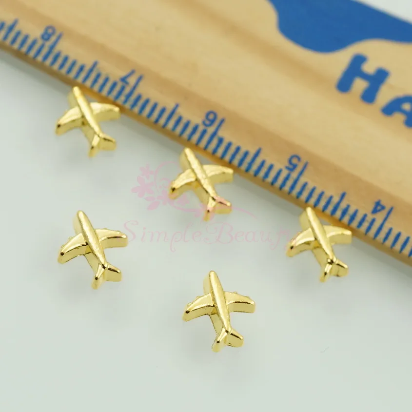 100PCS/LOT Airplane Shape 3D DIY Decor Gold Plated Metal Alloy Nail Art Manicure Charms Jewelry Scrapbook Phone Case Accessories 4