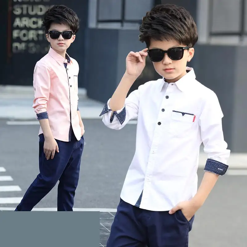 

New Design Children Boys Shirt Hot Sale Kids Printed Fashion Pattern Cotton Boys Shirt Children Clothing White Blouse 10 12 Year