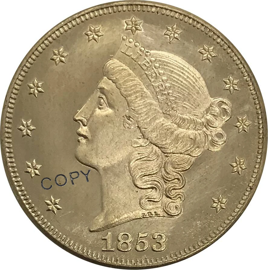 Коллекционная латунная монета O 1853 США 20 двадцати долларов голова свободы