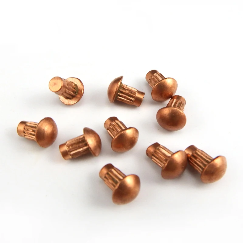 50Pcs M2.5x4mm 10mm Length Round Knurled head Copper Rivets Brass Solid Percussion Rivet Cap