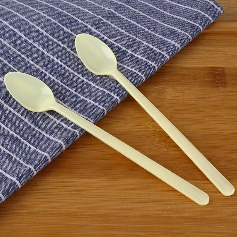 

Free shipping thick disposable plastic spoon long handle dessert spoon milk tea smoothie spoon long ice spoon