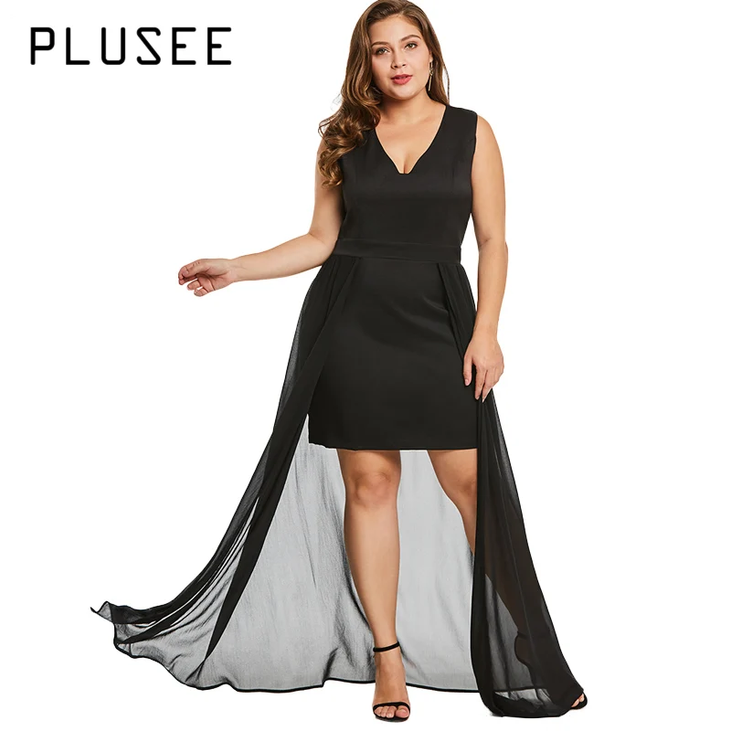 

PLUSEE Women Sexy V Neck Irregular Bodycon Dress Patchwork Slim Fashion Midi Dress Plus Size Blue Vestido de festa XL-5XL
