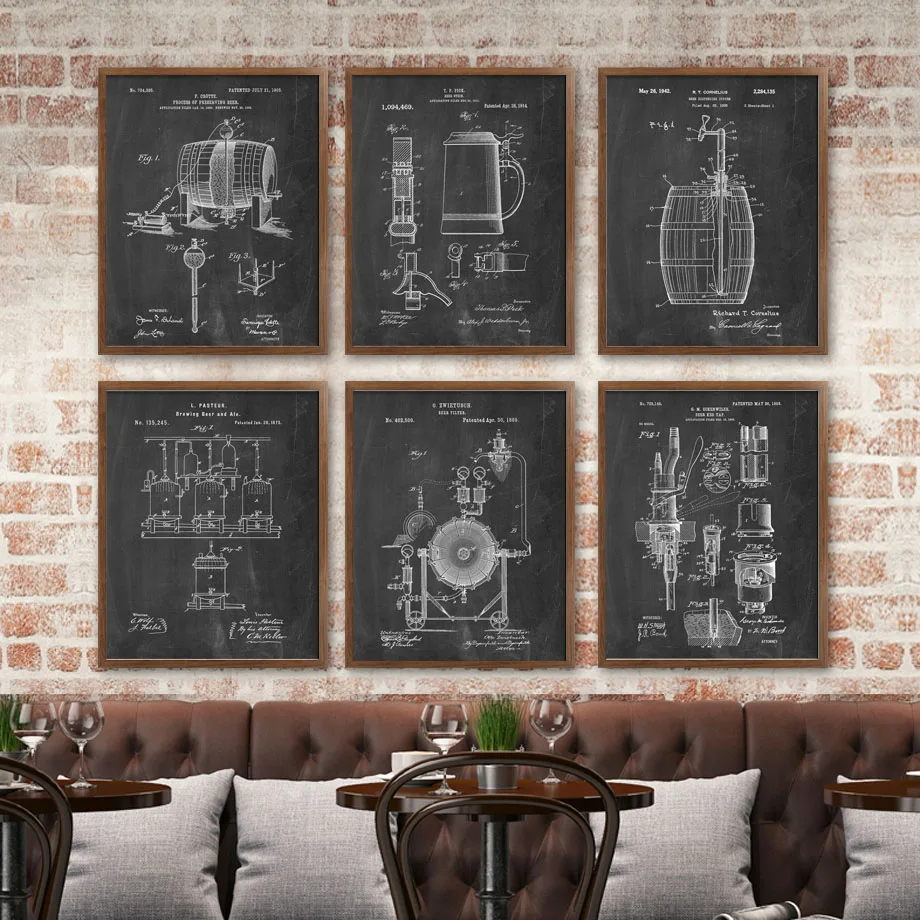 Пивной пивовар механические рисунки настенные художественные картины на холсте скандинавские плакаты и принты винтажные настенные картины для гостиной бара клуба