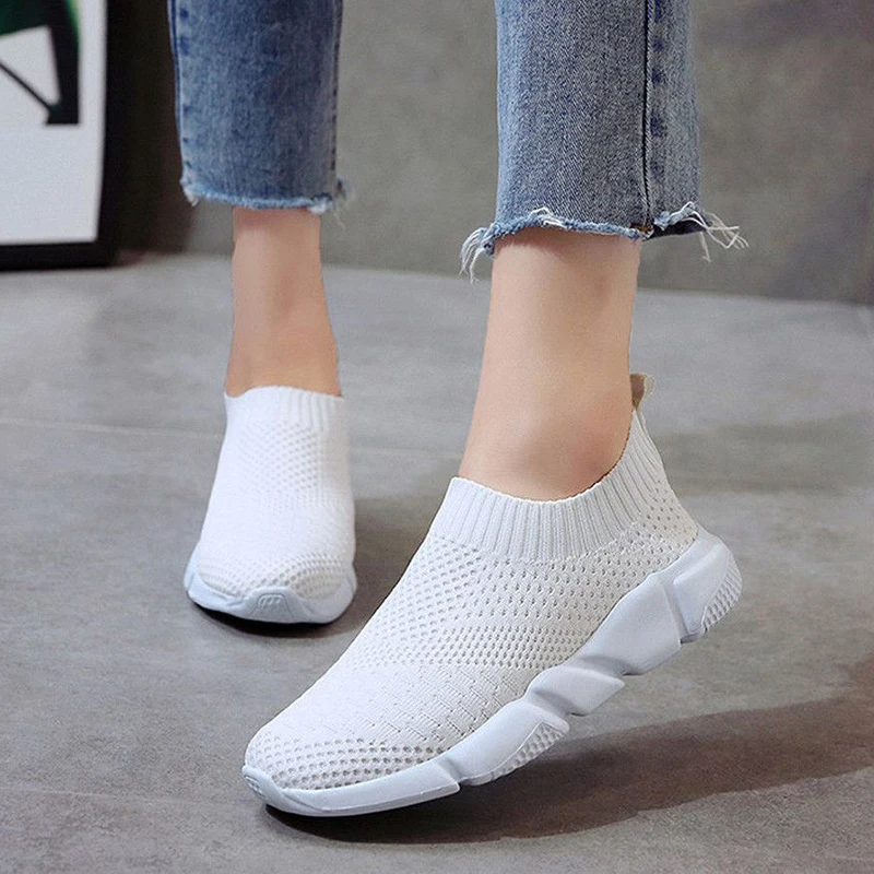 

Women Casual Shoes Mesh Sock Sneakers Ladies Lace Up Stretch Fabric Vulcanized Casual Shoes Female Breathable Fashion Shoes